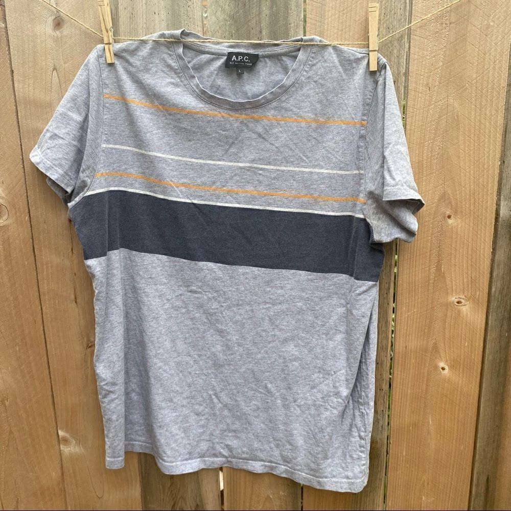A.P.C. Men’s striped cotton crew neck T-shirt size large